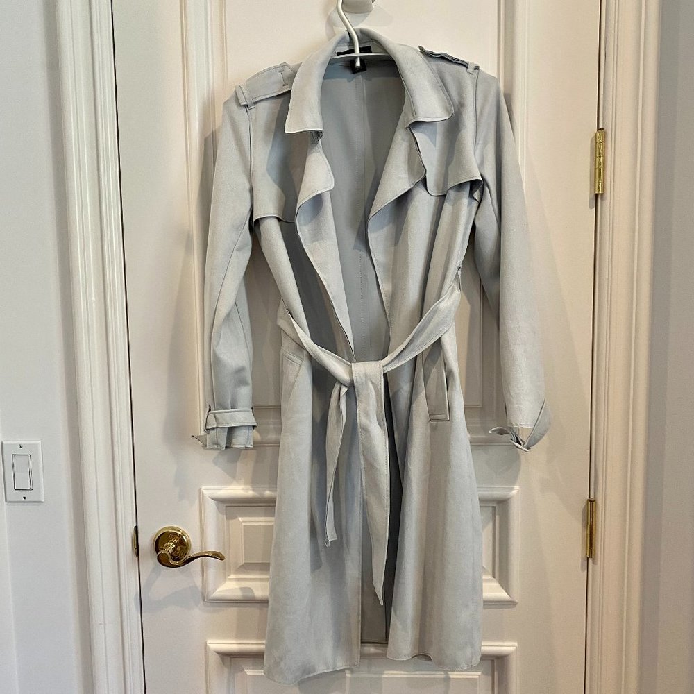 Dusty Blue Suede Duster with Belt Joan Vass size S